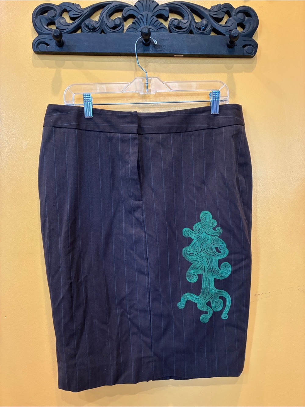 Rafaella brown Pinstripe Pencil Skirt with green Motif